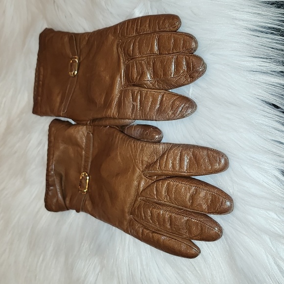 Saks 5th Avenue Pre-loved Brown Leather Gloves, Sz 7 in Good Condition - Picture 3 of 3